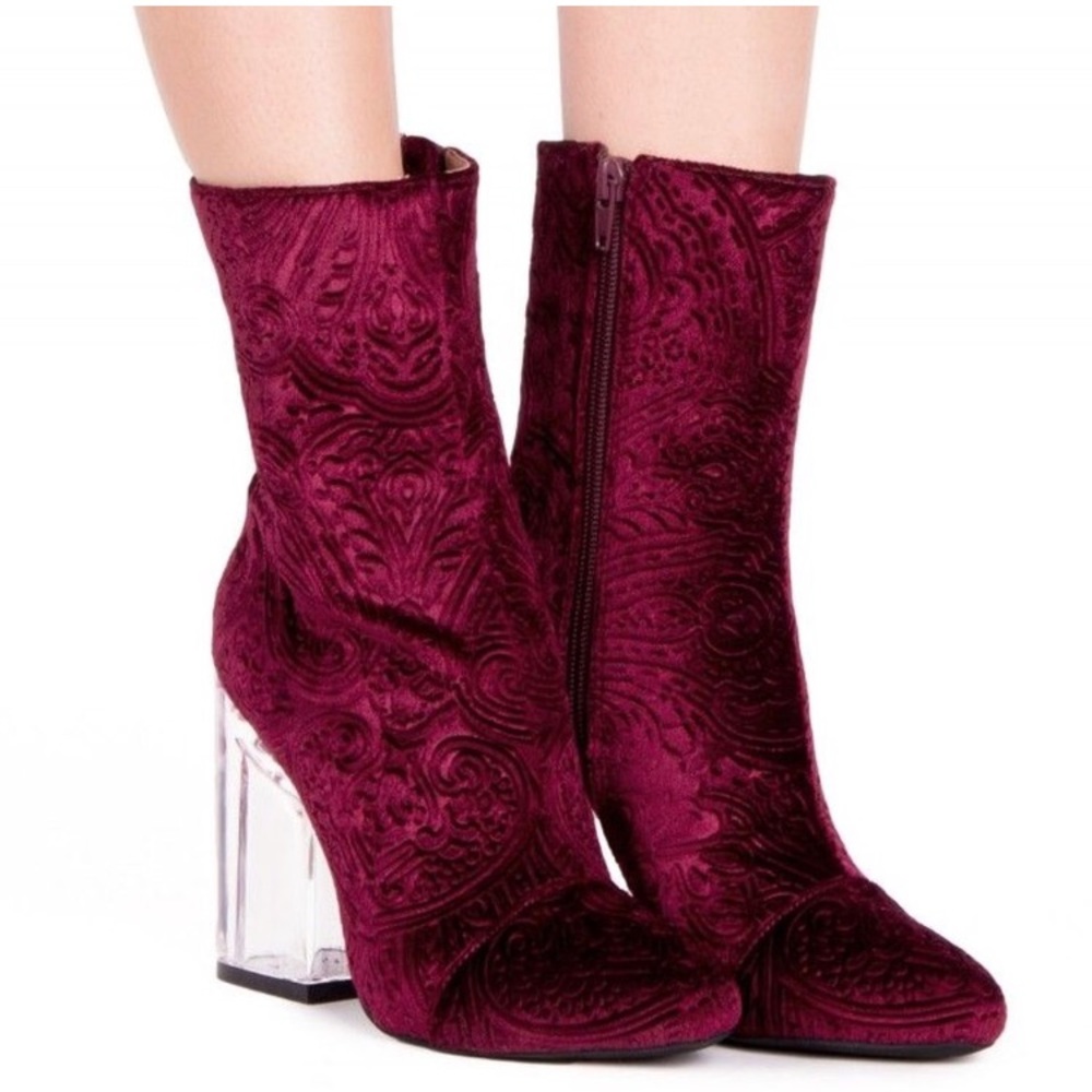 Jeffrey Campbell velvet clear heel boot